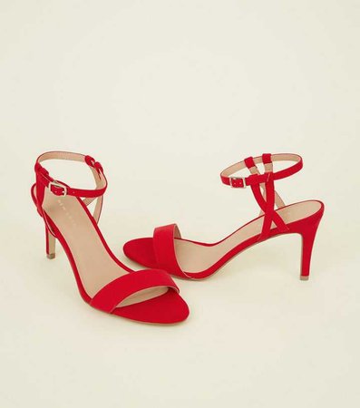 Red Suedette Twist Strap Heel Sandals | New Look