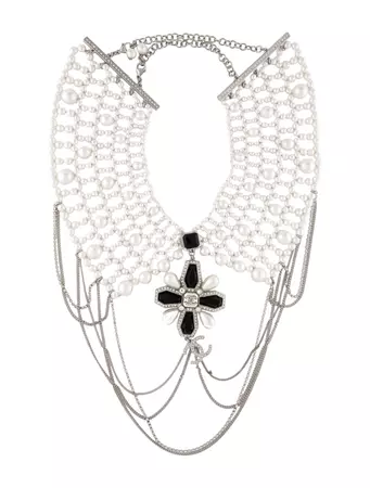 Chanel Cruise 2022 Faux Pearl, Strass & Glass Collar Necklace - Palladium-Plated Collar, Necklaces - CHA869042 | The RealReal