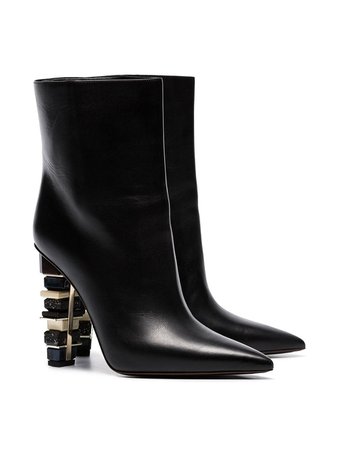Poiret black 100 stacked heel leather ankle boots $632 - Buy Online - Mobile Friendly, Fast Delivery, Price