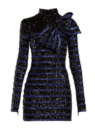 blue black striped bow sequin dress