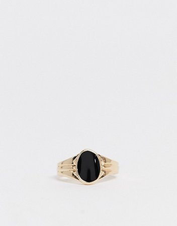 ASOS DESIGN ring with black enamel detail in gold tone | ASOS