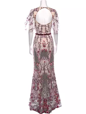 Marchesa Floral Print Long Dress - Purple Dresses, Clothing - MAC29532 | The RealReal