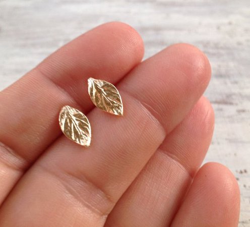 Gold earrings stud earrings leaf earrings gold filled | Etsy