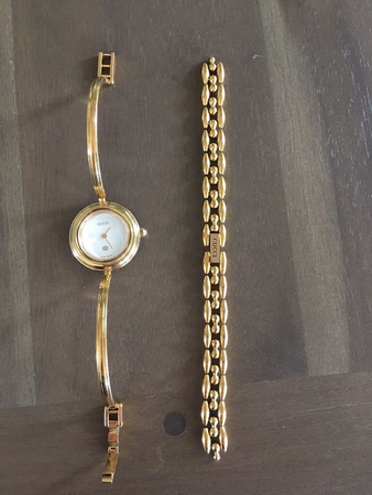 gold slim watch and link bracelet set