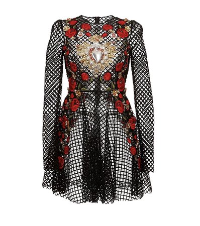 DOLCE&GABBANA : SS2015 Netted Lace Rose Embroidered Long Sleeve Dress