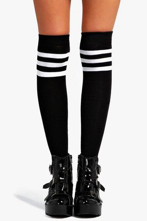Stripe Top Knee High Socks | Boohoo