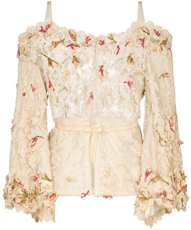 One Vintage flower appliqué lace blouse