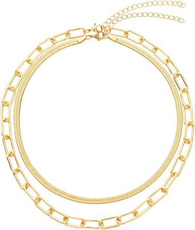 Amazon.com: BaubleStar Link Layered Collar Necklace Gold Layering Paperclip Chain Herringbone Snake Choker Statement Fashion Jewelry for Women Girls: Clothing, Shoes & Jewelry