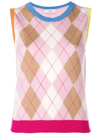 Pringle Of Scotland Argyle Colour Block Sleeveless Jumper In Pink/Camel SS19 - Farfetch Australia