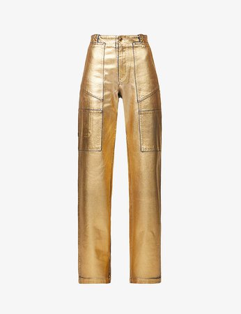TOM FORD - Metallic-coated wide-leg high-rise stretch-denim trousers | Selfridges.com