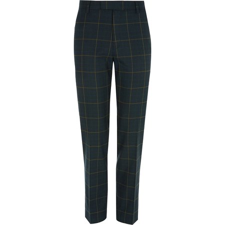 Green check skinny fit suit trousers | River Island