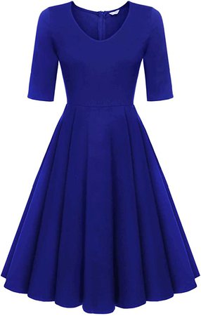 Amazon.com: ELESOL Women's Half Sleeve Swing Dress Flower Print A Line Tea Dress: Clothing