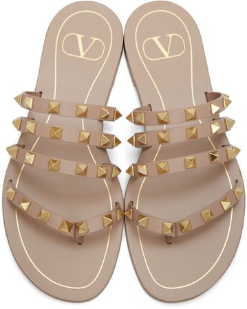 Valentino: Pink Valentino Garavani Rockstud Slip-On Sandals | SSENSE