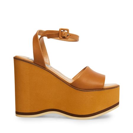 MILAN Tan Leather Platform Wedge Sandal | Women's Sandals – Steve Madden