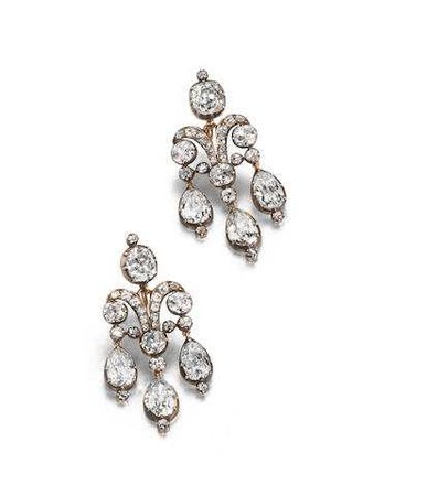 Bonhams : A pair of early 19th century girandole earrings