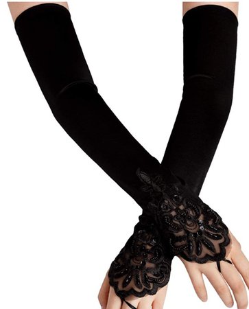 black long lace fingerless gloves