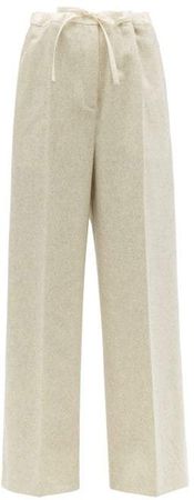 Drawstring Waist Wool Blend Wide Leg Trousers - Womens - Light Grey