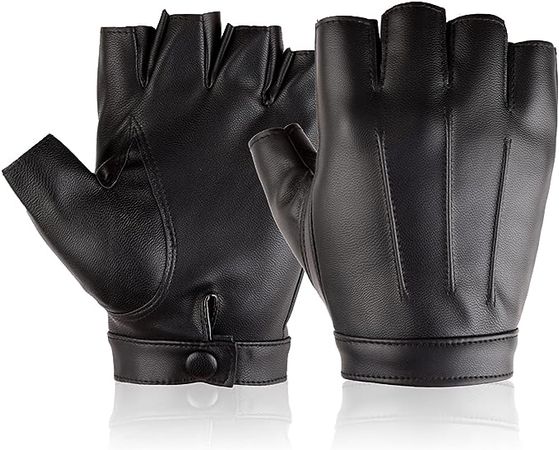 KADBLE Men Women Teens PU Leather Fingerless Driving Gloves，Outdoor Sport Black Half Finger Glove at Amazon Women’s Clothing store