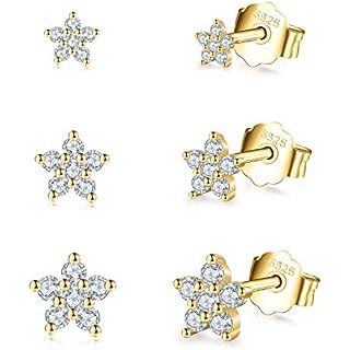 Amazon.com: 925 Sterling Silver Stud Earrings,Cute Flower Ear Studs for Women Girl,White/Black/Rose Gold Plated, Hypoallergenic Jewelry Gift (3pcs): Clothing, Shoes & Jewelry