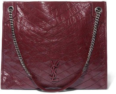 Niki Large Quilted Crinkled Glossed-leather Tote - Burgundy