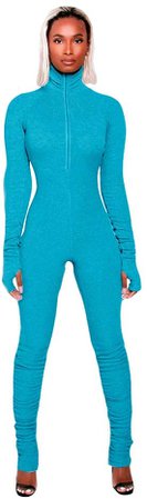 Amazon.com: XLLAIS Women High Neck Zipper Ruched Bodycon Jumpsuit Tracksuit with Thumb Hole : Clothing, Shoes & Jewelry