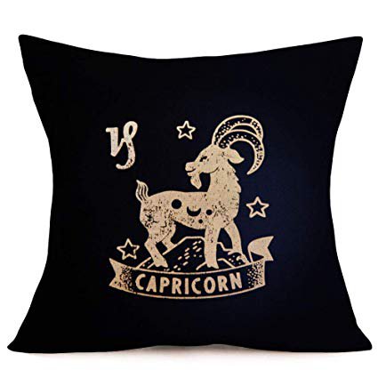 Asamour Twelve Constellations Series Pillow Sham Black Background and Symbol Constellation Pattern Decorative Cotton Linen Throw Pillow Case Cushion Cover Home Pillowcase 18’’x18’’ (Capricorn)