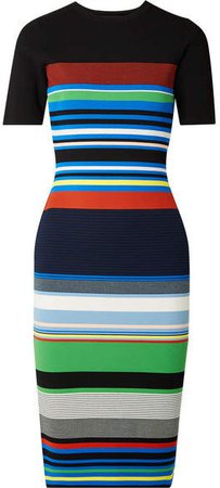 Striped Stretch-knit Dress - Blue
