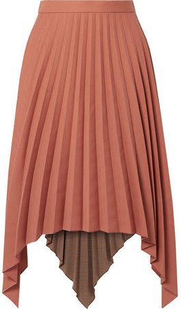 Islie Asymmetric Pleated Woven Midi Skirt - Brick