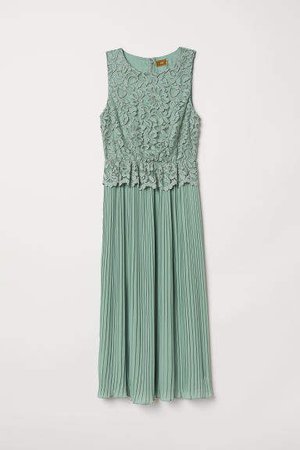 Pleated Lace Dress - Green