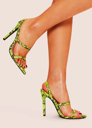 lime green snake skin print sling back heels