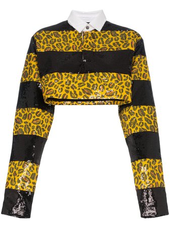 CHARM'S sequin embellished leopard print cropped shirt