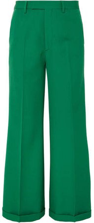 Wool-gabardine Wide-leg Pants - Green