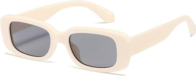 Amazon.com: kimorn Rectangle Sunglasses for Women Men Trendy Retro Fashion Sun Glasses 90’s Vintage UV 400 Protection Square Frame K1200 (Off-white Frame Grey Lens, 65) : Clothing, Shoes & Jewelry