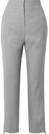Jersey-trimmed Wool Straight-leg Pants - Gray