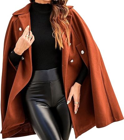 Amazon.com: Moonetto Women’s Stylish Flannel Poncho Warm Mid-Long Lapel Collar Button Down Cloak : Clothing, Shoes & Jewelry