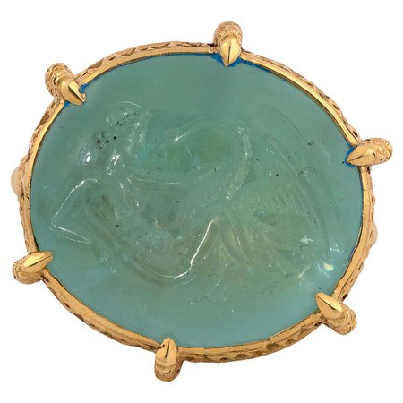 Renaissance Revival Gold and Aquamarine Intaglio Ring, Mid-Late 19th Century For Sale at 1stDibs