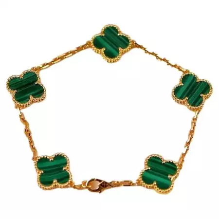 Van Cleef and Arpels Vintage Alhambra Malachite Yellow Gold Bracelet For Sale at 1stDibs