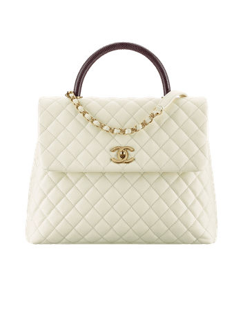 Chanel,  flap bag with top handle calfskin lizard and gold tone metal ivory and burgundy