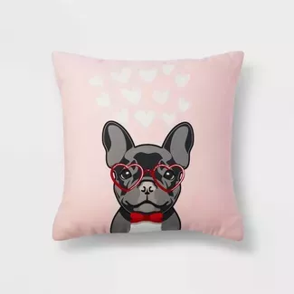 Square Dog Valentine's Day Pillow Pink -Spritz™ : Target