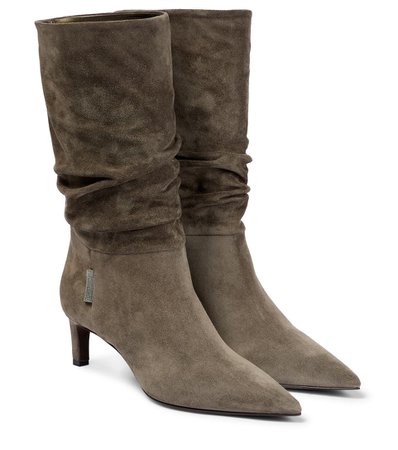 Brunello Cucinelli - Embellished suede boots | Mytheresa
