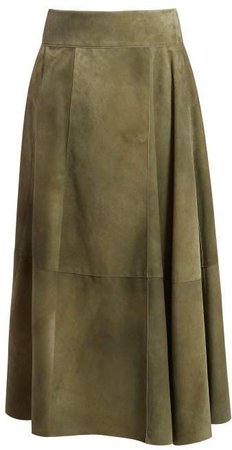 Panelled Suede Skirt - Womens - Green