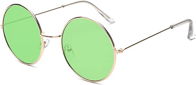 Amazon.com: ALWAYSUV Round Small Flat Sunglasses Circle Metal Vintage 70's Hippie Glasses (Green) : Clothing, Shoes & Jewelry