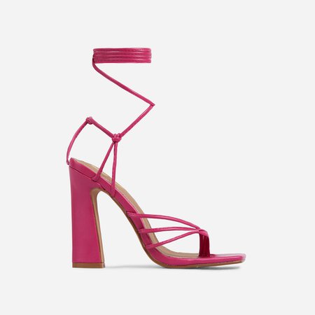 Wrap-Party Strappy Lace Up Square Toe Block Heel In Fuchsia Pink Faux Leather | EGO