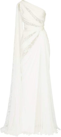 Zuhair Murad Lace Detailed One-Shoulder Organza Maxi Dress Size: 32