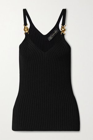 Embellished Ribbed-knit Camisole - Black