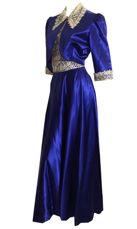blue and gold vintage dress