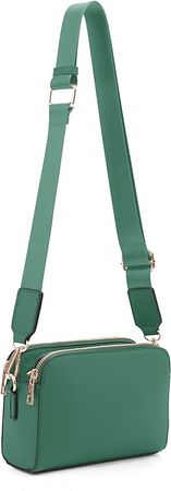 Amazon.com: EVVE Triple Zip Small Crossbody Camera Bag with Wide Guitar Strap | Kelly Green : Clothing, Shoes & Jewelry