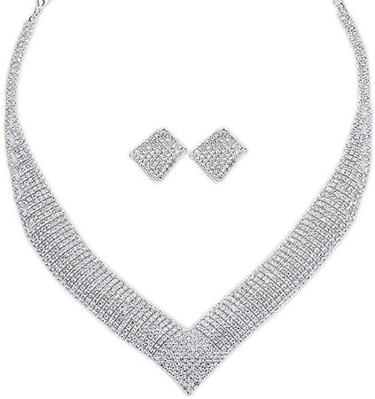 Amazon.com: mecresh Bridal Austrian Crystal Rhinestone Necklace and Earrings Wedding Bridal Jewelry Set: Jewelry