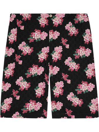 Shop black & pink Gucci peony print shorts with Express Delivery - Farfetch