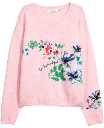 Knit Sweater with Embroidery - Pink